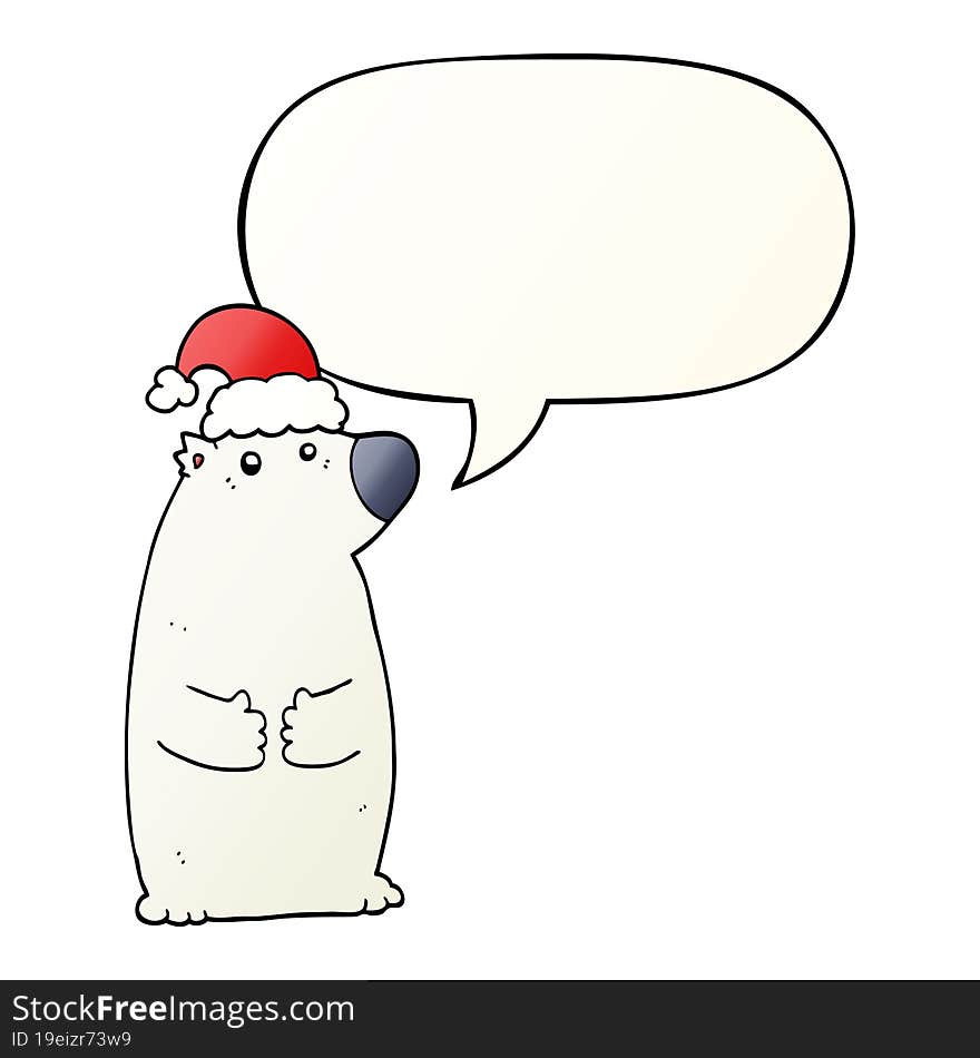 cartoon bear wearing christmas hat and speech bubble in smooth gradient style