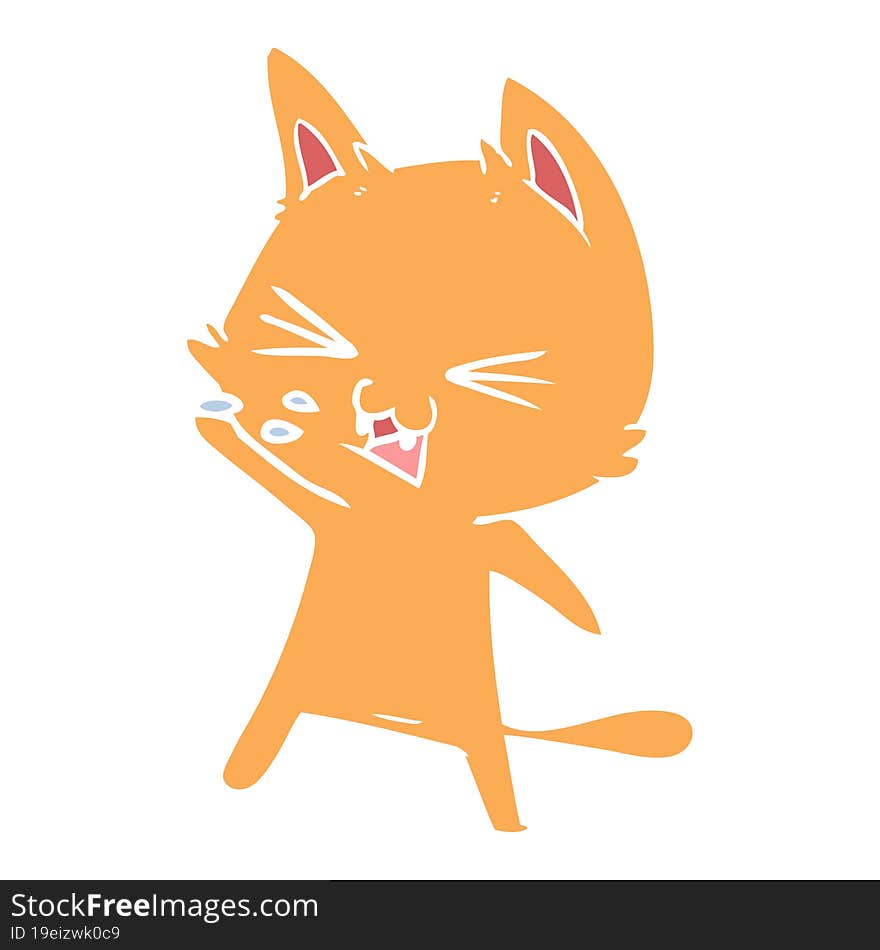 flat color style cartoon cat hissing