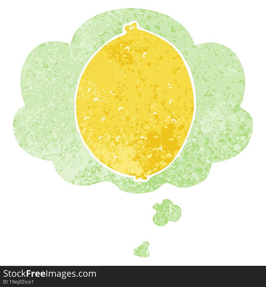 Cartoon Lemon And Thought Bubble In Retro Textured Style