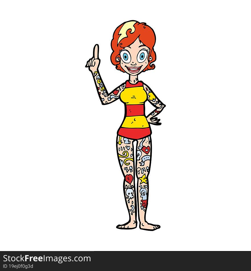 cartoon woman covered in tattoos