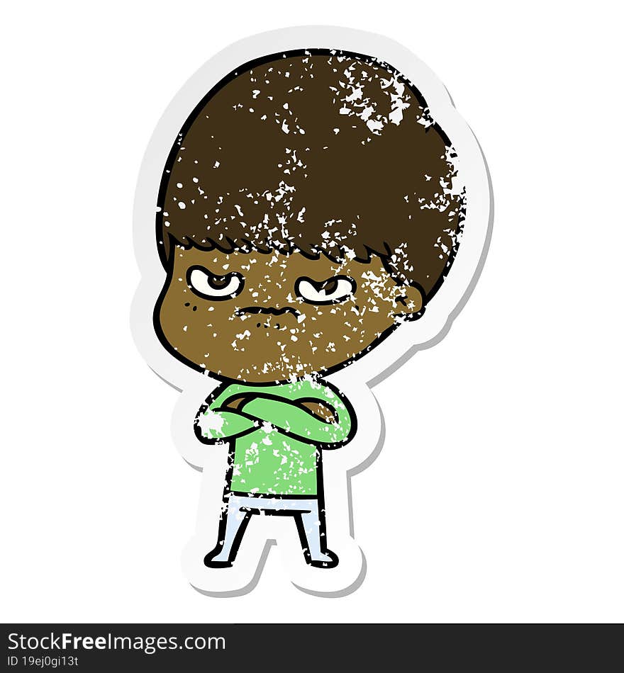 Distressed Sticker Of A Cartoon Angry Boy