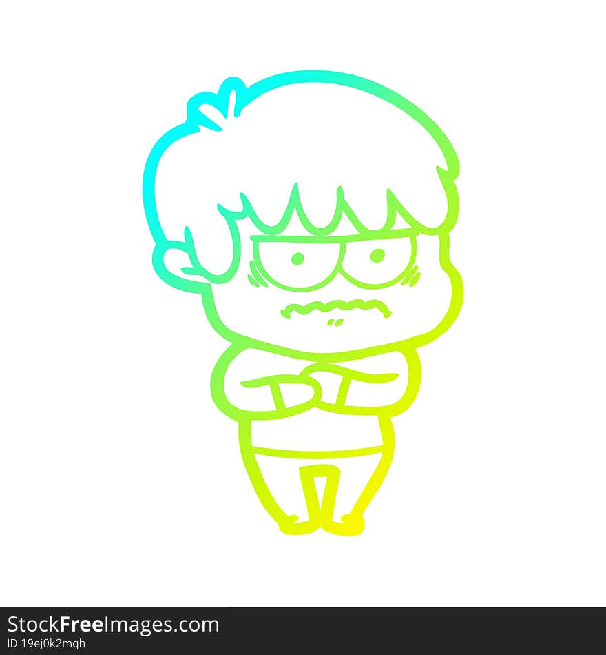 cold gradient line drawing annoyed cartoon boy