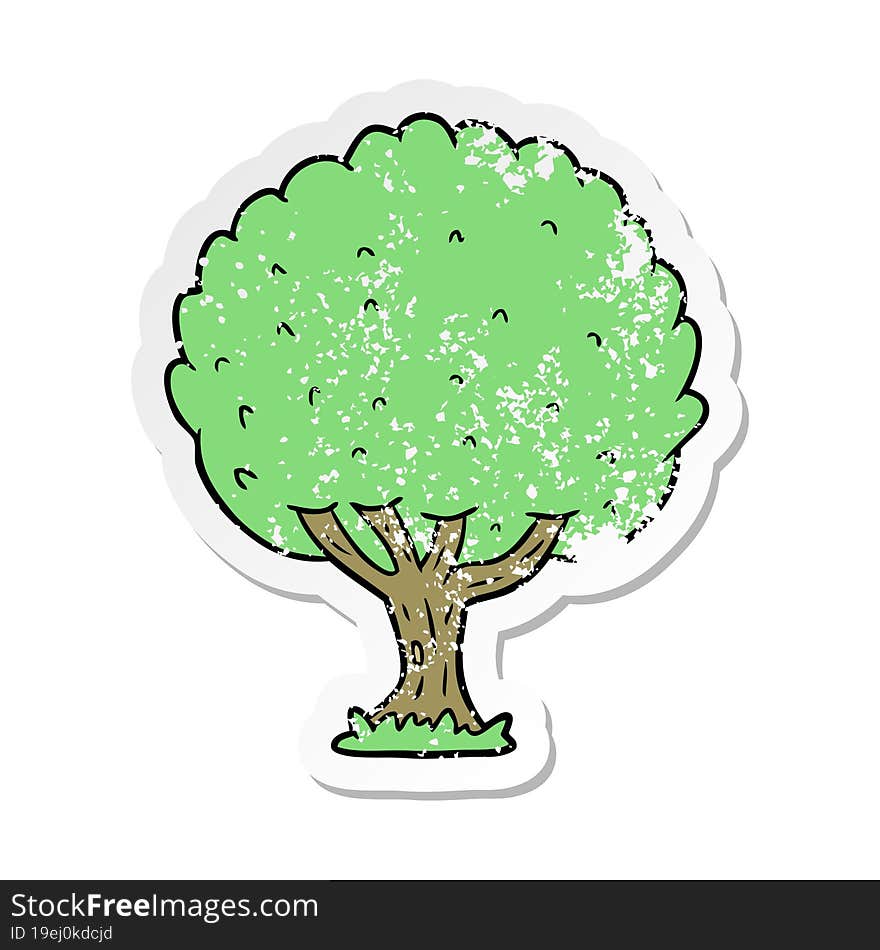 distressed sticker of a cartoon tree