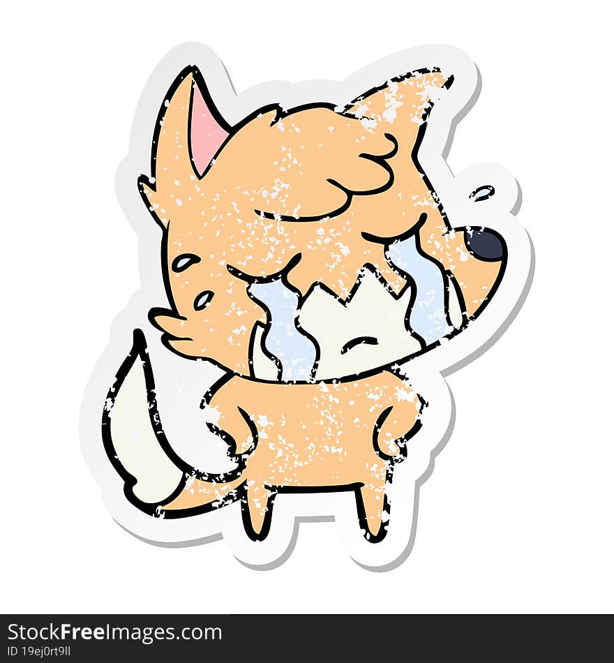 distressed sticker of a crying fox cartoon