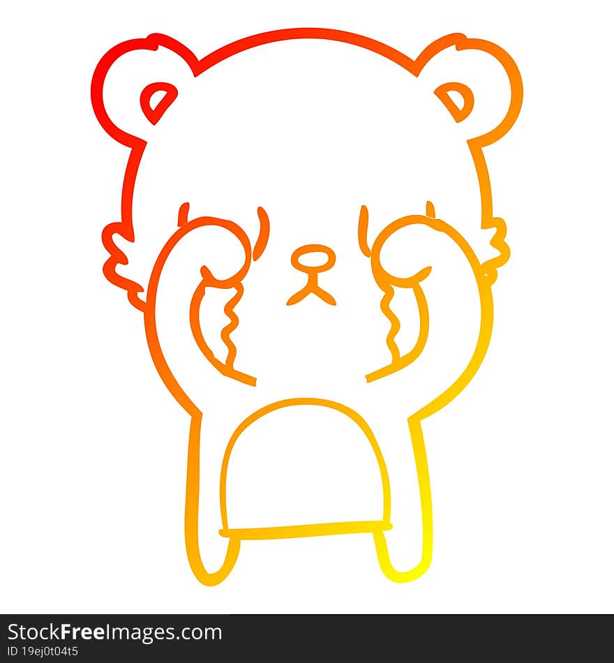 warm gradient line drawing crying cartoon bear