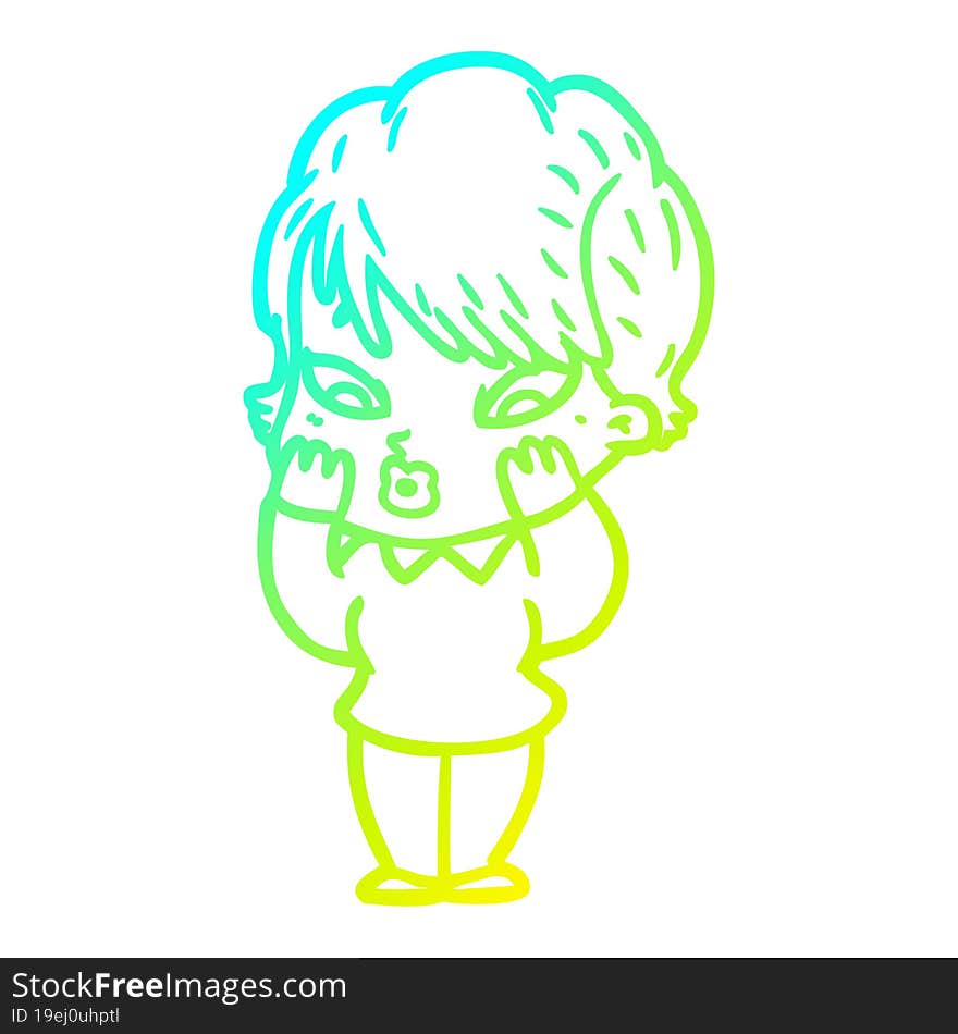 cold gradient line drawing of a cartoon woman