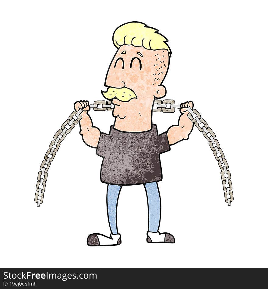 textured cartoon man lifting chain