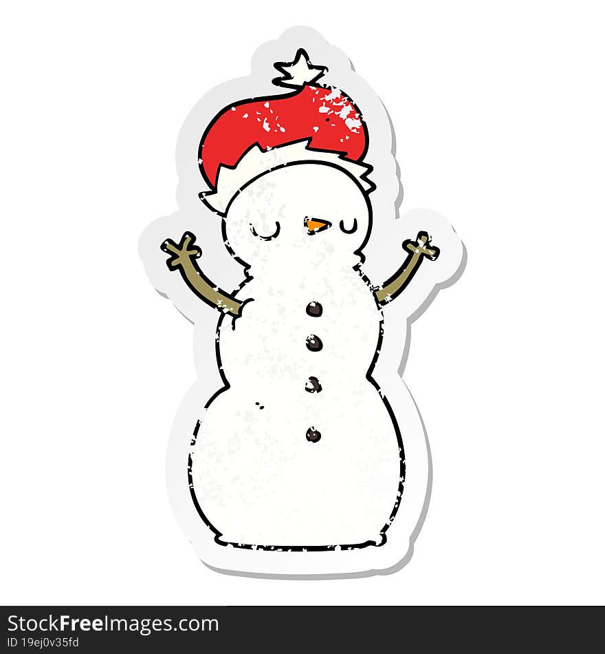 distressed sticker of a cartoon snowman