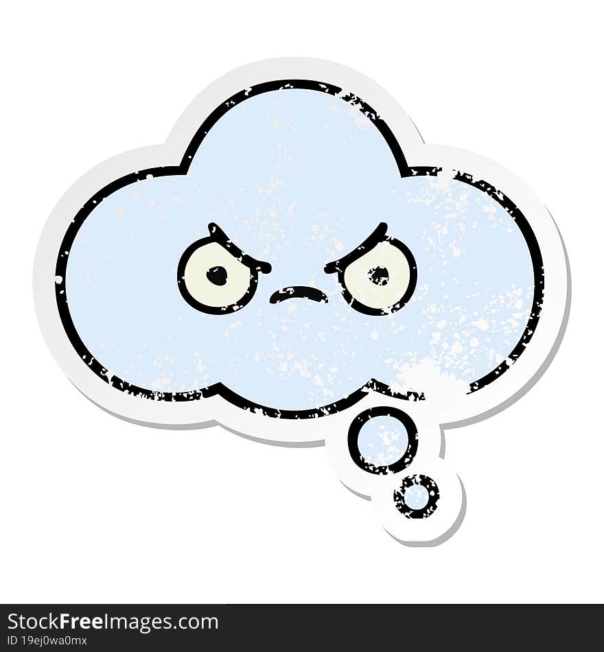 distressed sticker of a cute cartoon thought bubble