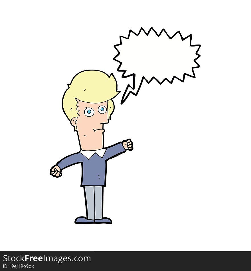 cartoon man punching with speech bubble