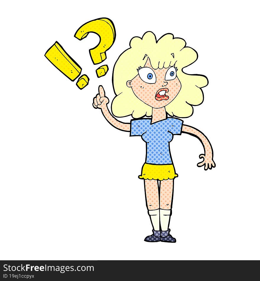 cartoon woman with question