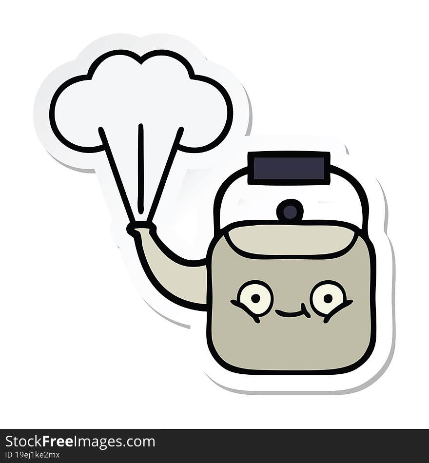 Sticker Of A Cute Cartoon Steaming Kettle