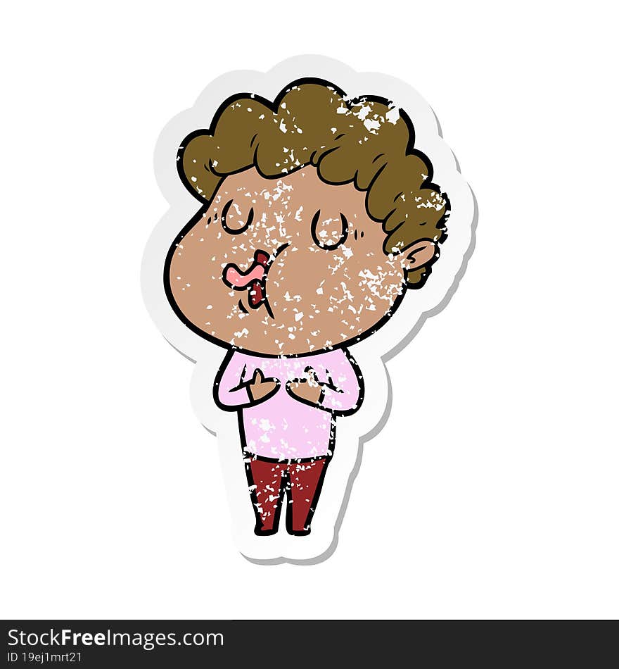 distressed sticker of a cartoon man singing