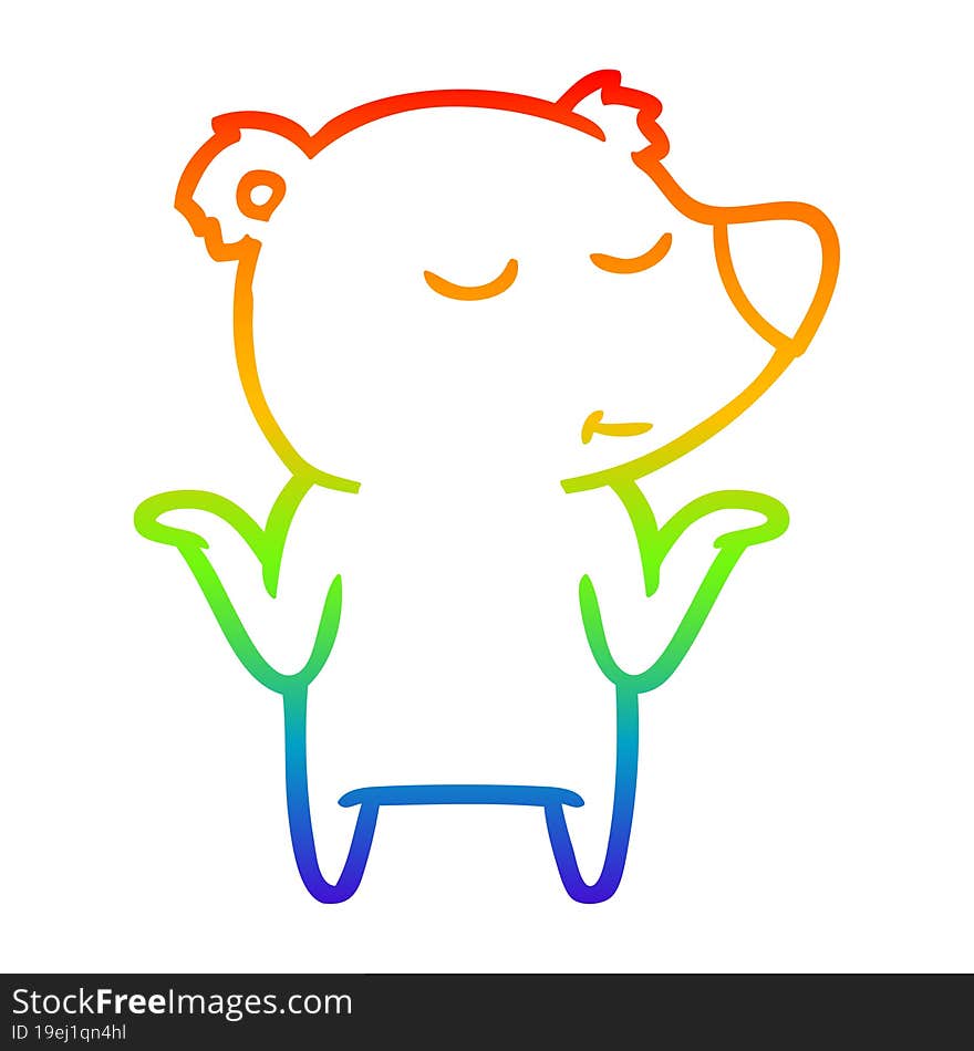 Rainbow Gradient Line Drawing Happy Cartoon Bear Shrugging Shoulders