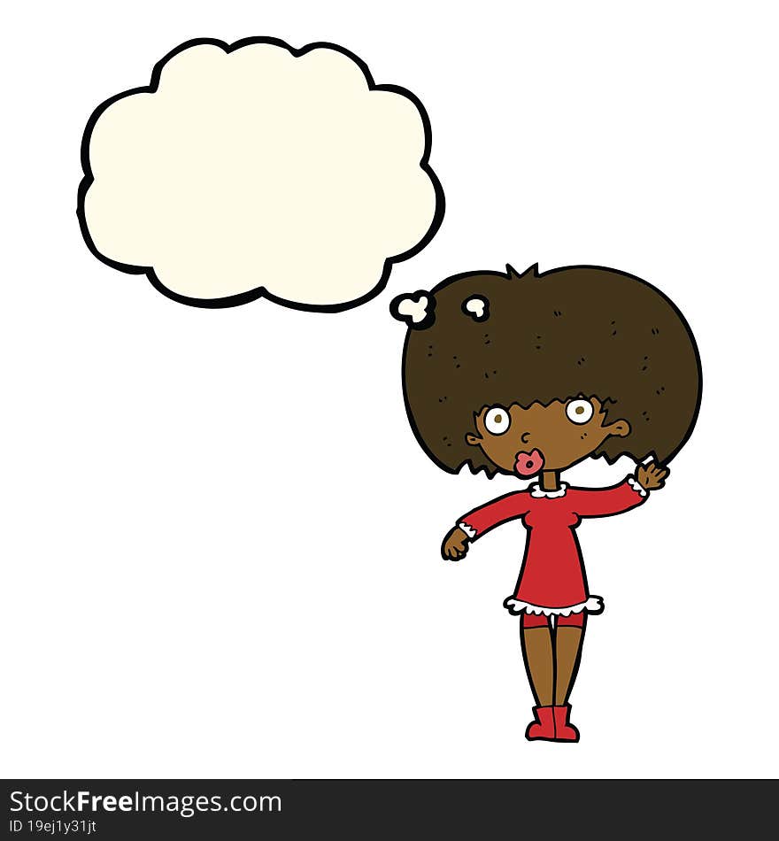 Cartoon Waving Girl With Thought Bubble