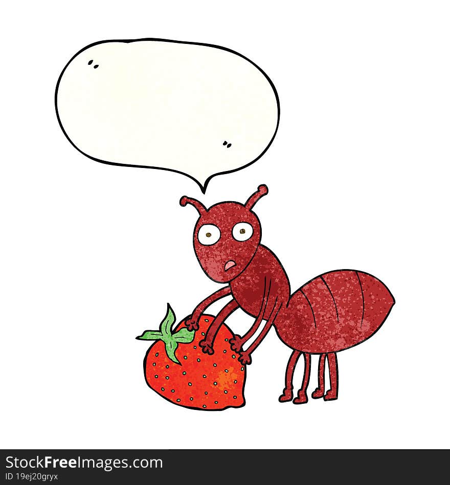 speech bubble textured cartoon ant with berry