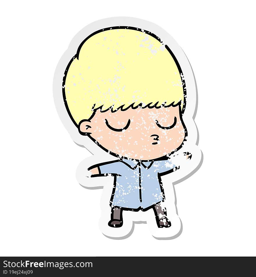 distressed sticker of a cartoon calm boy