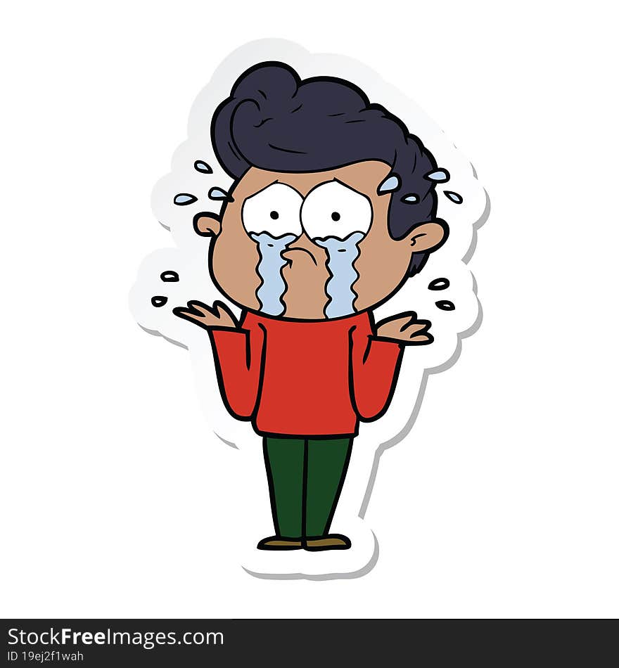 sticker of a cartoon crying man