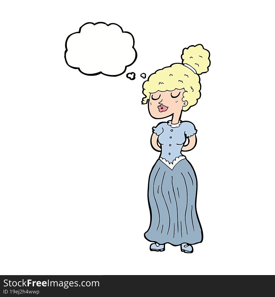 cartoon pretty victorian woman with thought bubble