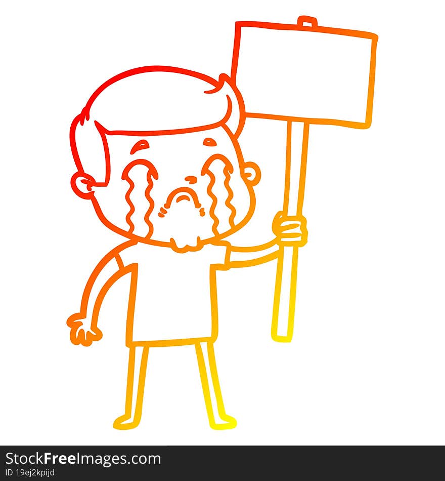 warm gradient line drawing cartoon man crying