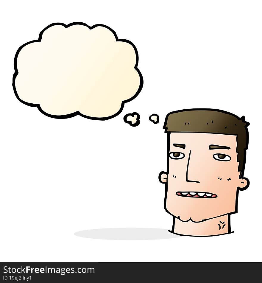 cartoon male head with thought bubble