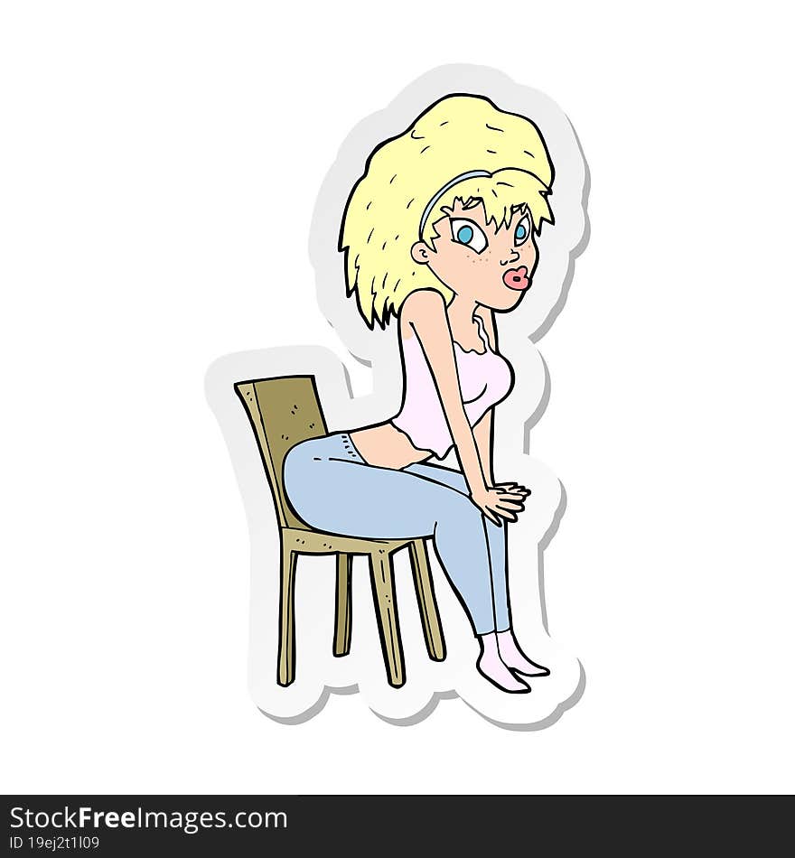 sticker of a cartoon woman posing on chair