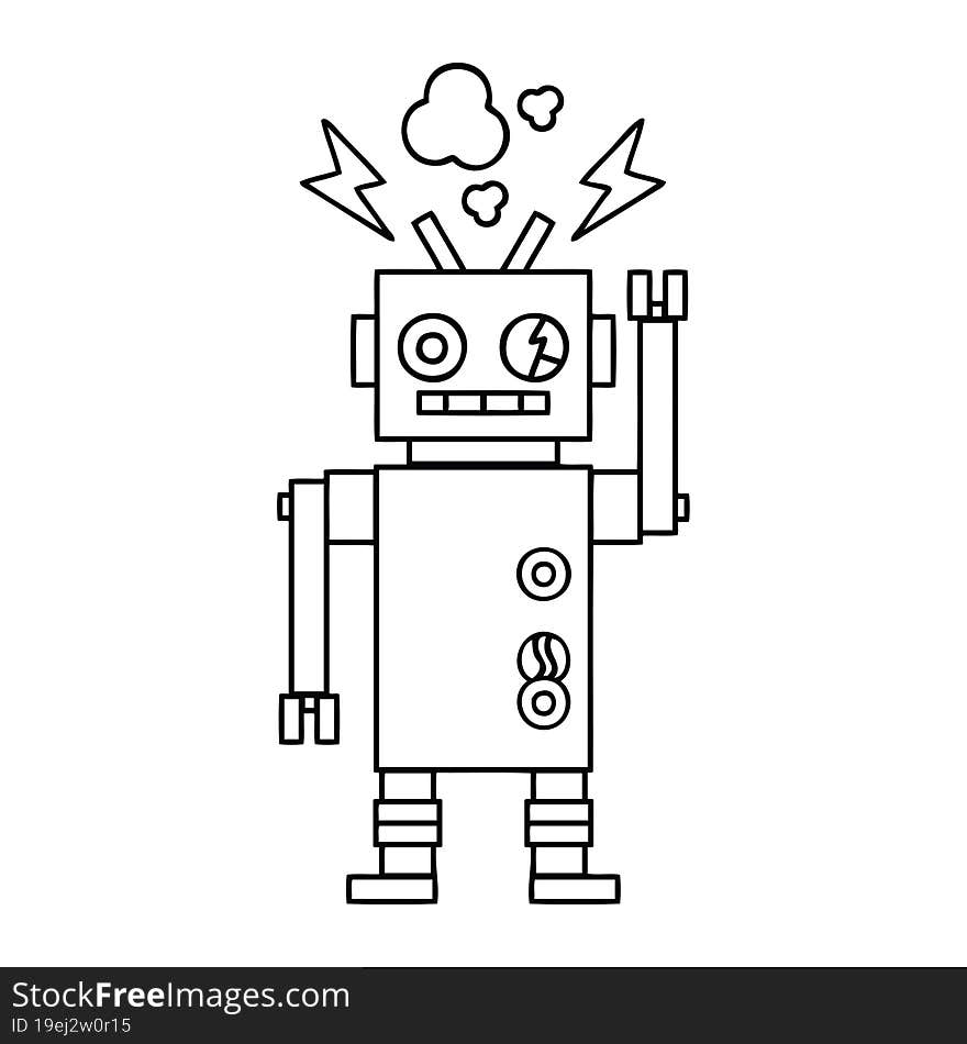 line drawing cartoon malfunctioning robot