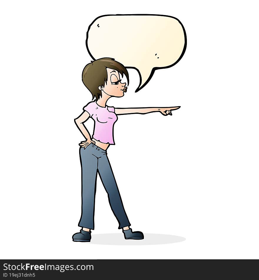 Cartoon Woman Pointing With Speech Bubble