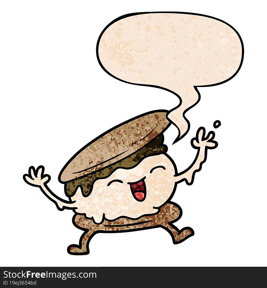 smore cartoon and speech bubble in retro texture style