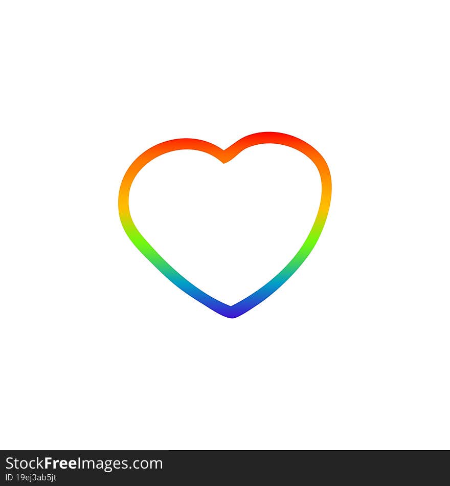 rainbow gradient line drawing of a cartoon love heart