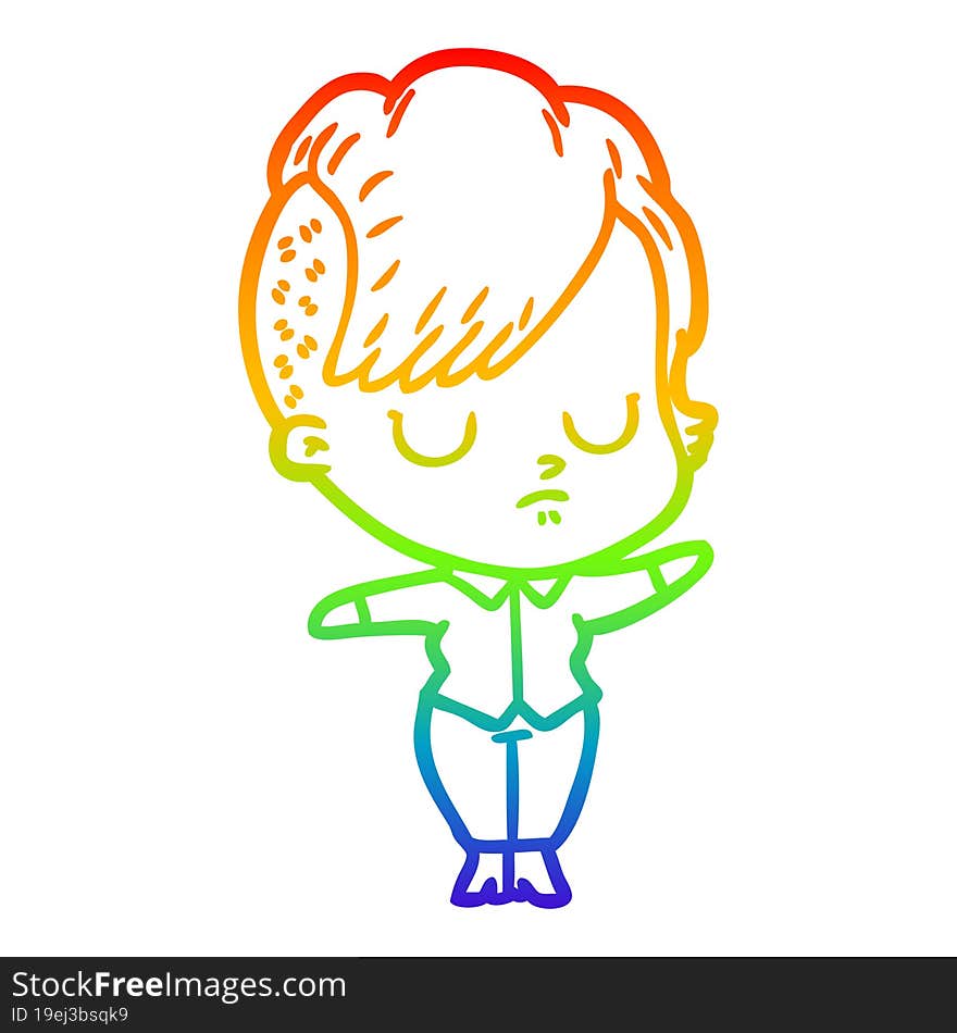 rainbow gradient line drawing of a cartoon woman