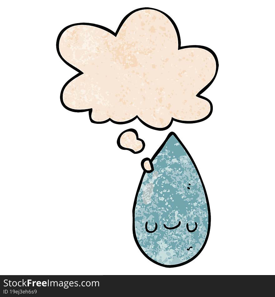 Cartoon Cute Raindrop And Thought Bubble In Grunge Texture Pattern Style