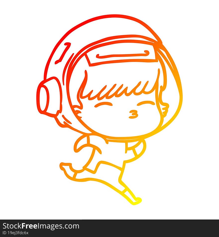 Warm Gradient Line Drawing Cartoon Running Astronaut