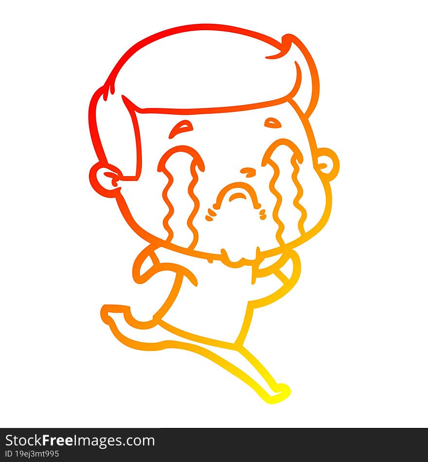 warm gradient line drawing of a cartoon man crying