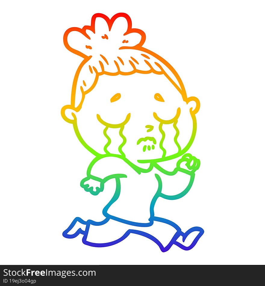 rainbow gradient line drawing of a cartoon crying woman