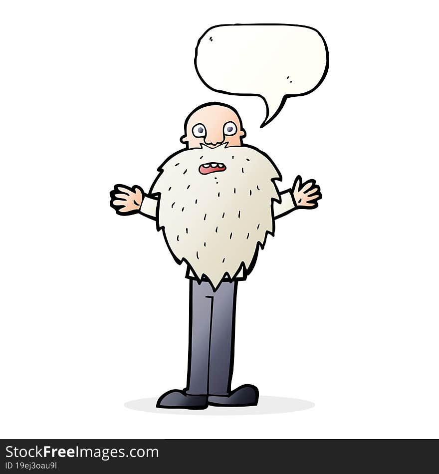 cartoon bearded old man with speech bubble