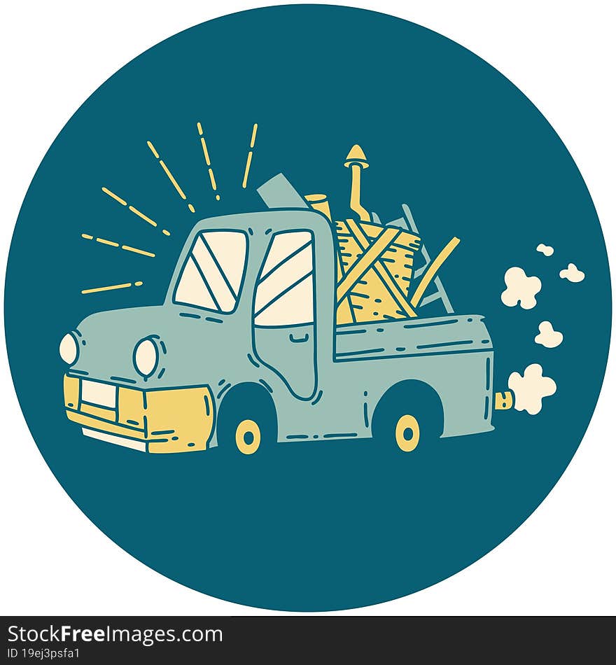 Icon Of Tattoo Style Truck Carrying Junk