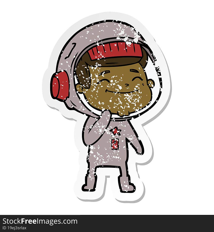 Distressed Sticker Of A Happy Cartoon Astronaut