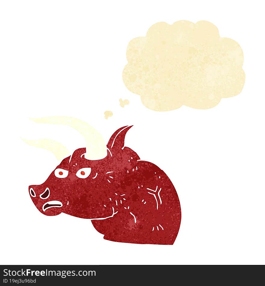 cartoon angry bull head with thought bubble