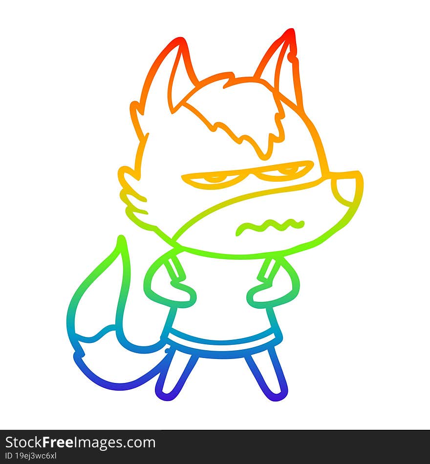 rainbow gradient line drawing cartoon annoyed wolf