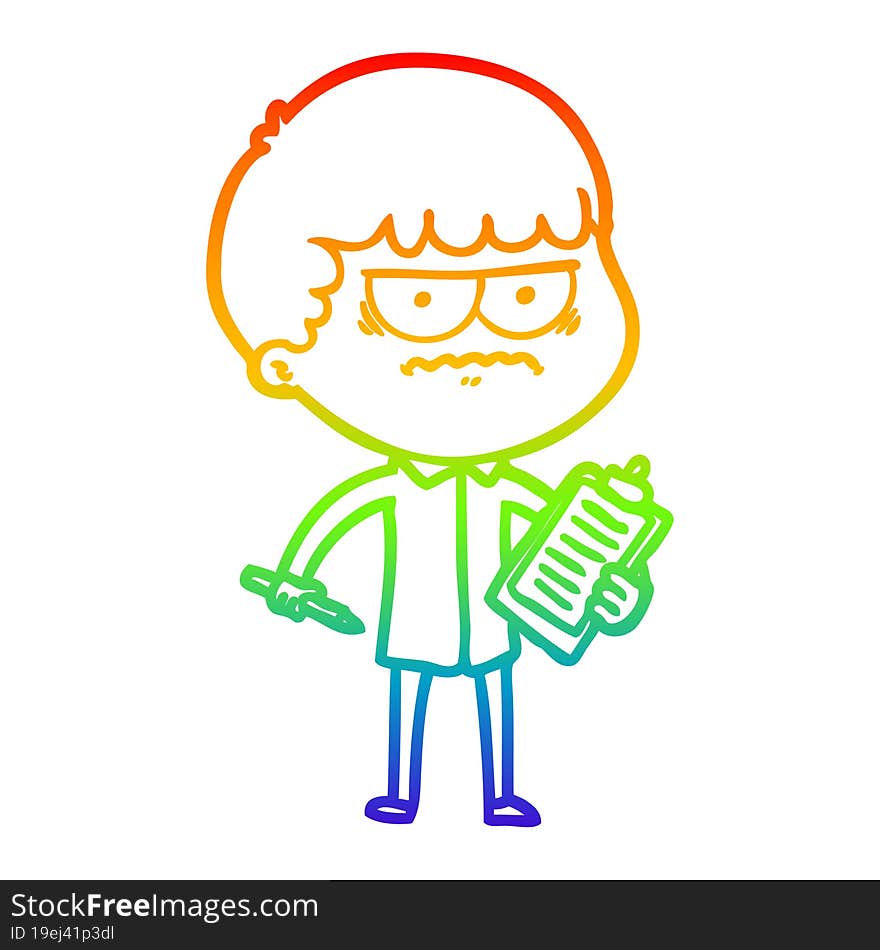 rainbow gradient line drawing cartoon annoyed man