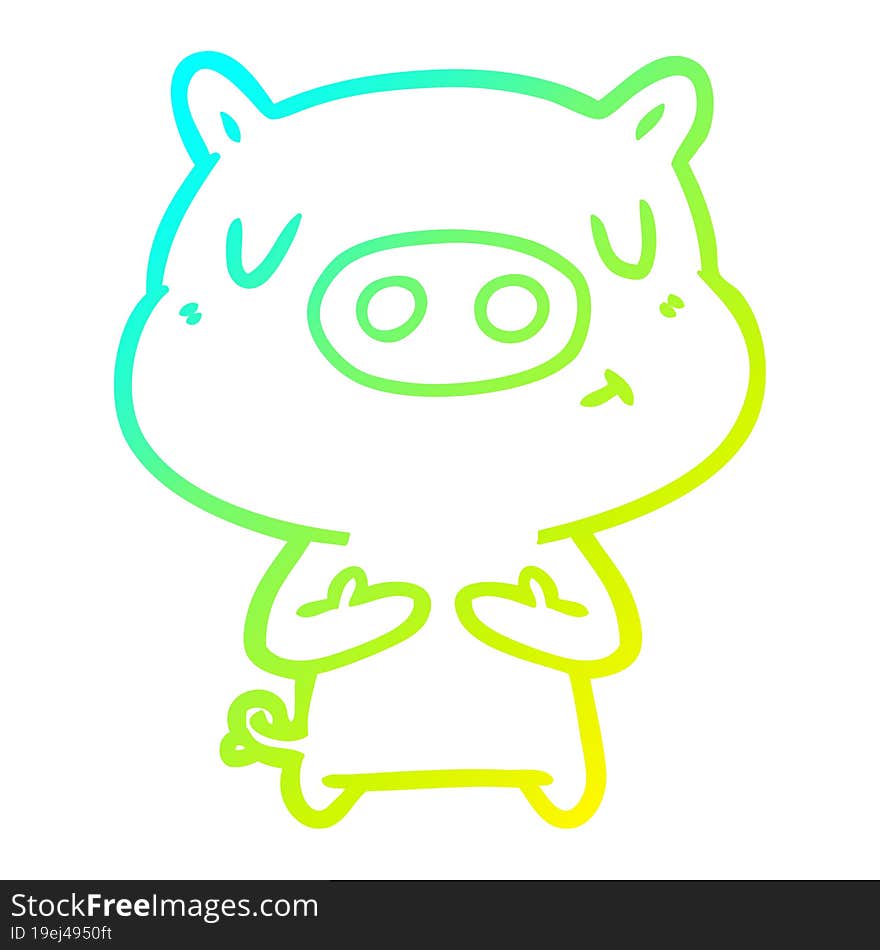 Cold Gradient Line Drawing Cartoon Content Pig