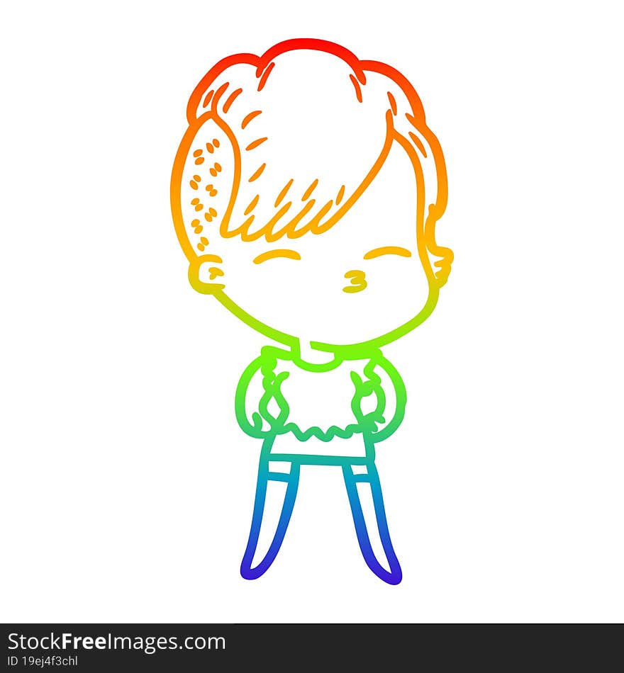 rainbow gradient line drawing cartoon squinting girl