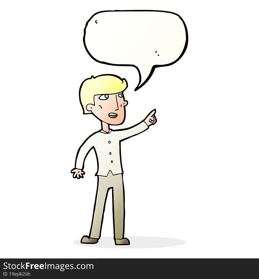 cartoon man pointing with speech bubble