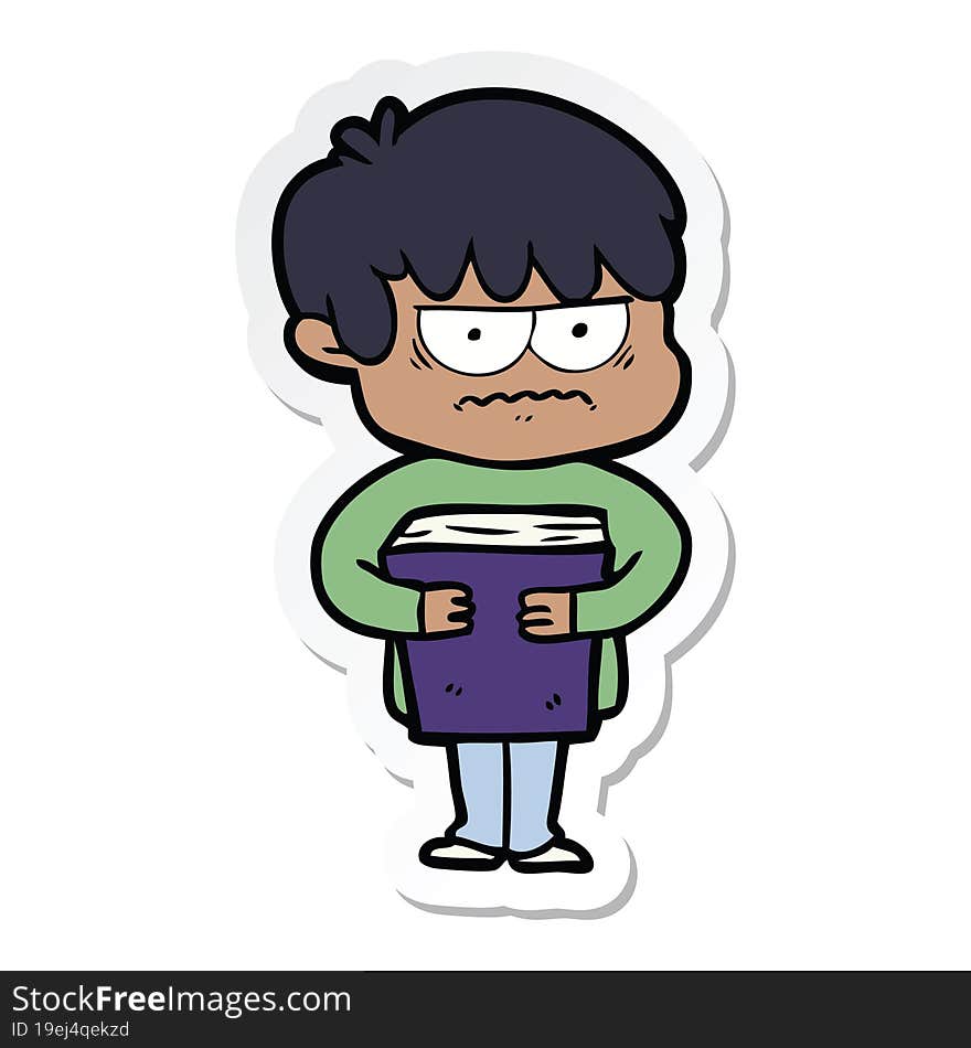 sticker of a annoyed cartoon boy