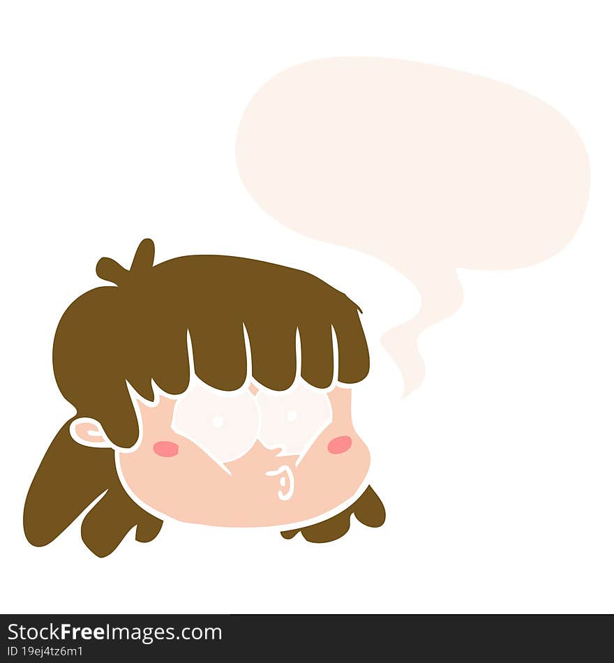 cartoon female face and speech bubble in retro style