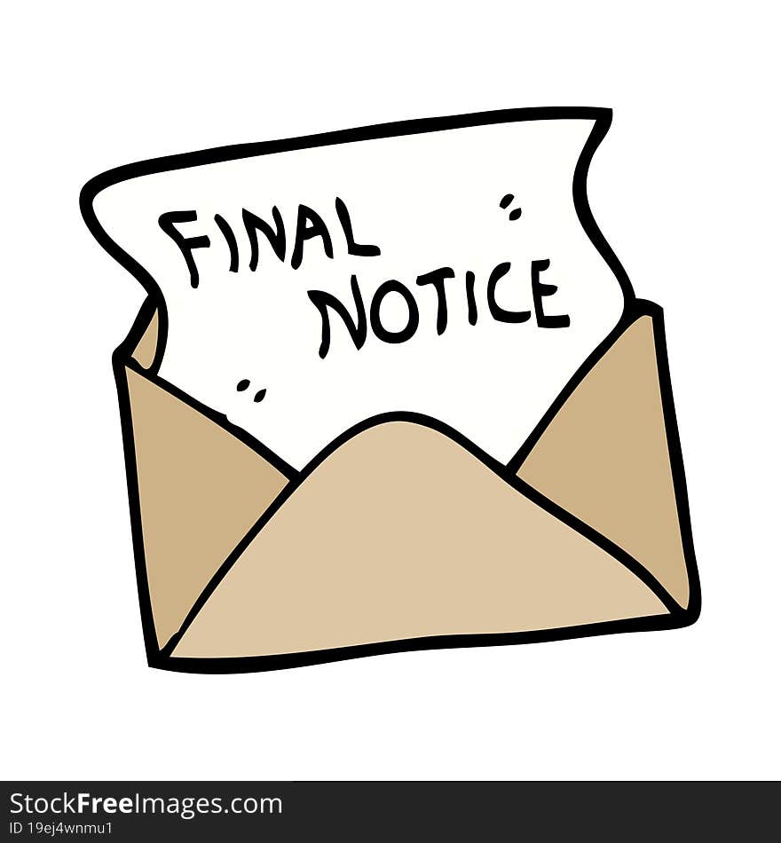 hand drawn doodle style cartoon final notice letter