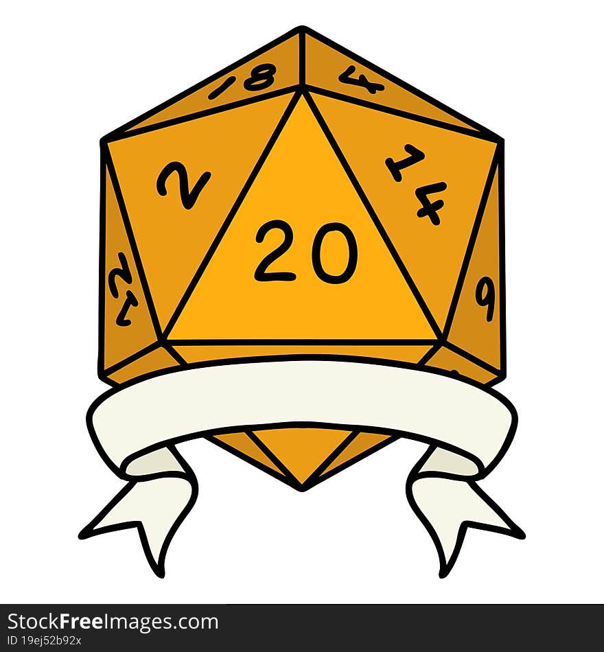 Retro Tattoo Style natural 20 critical hit D20 dice roll. Retro Tattoo Style natural 20 critical hit D20 dice roll