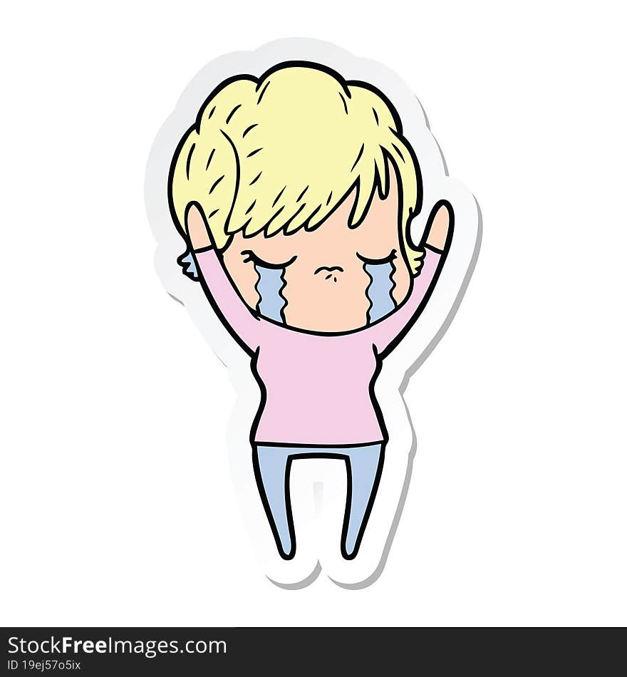 Sticker Of A Cartoon Woman Crying