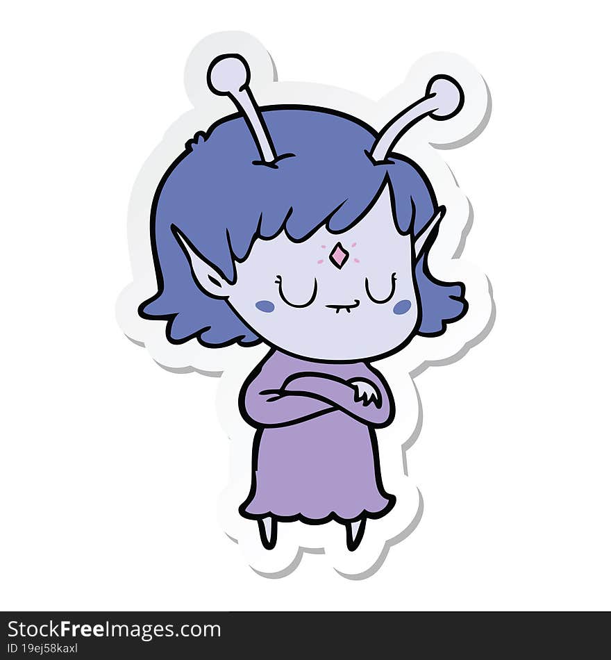 sticker of a cartoon alien girl